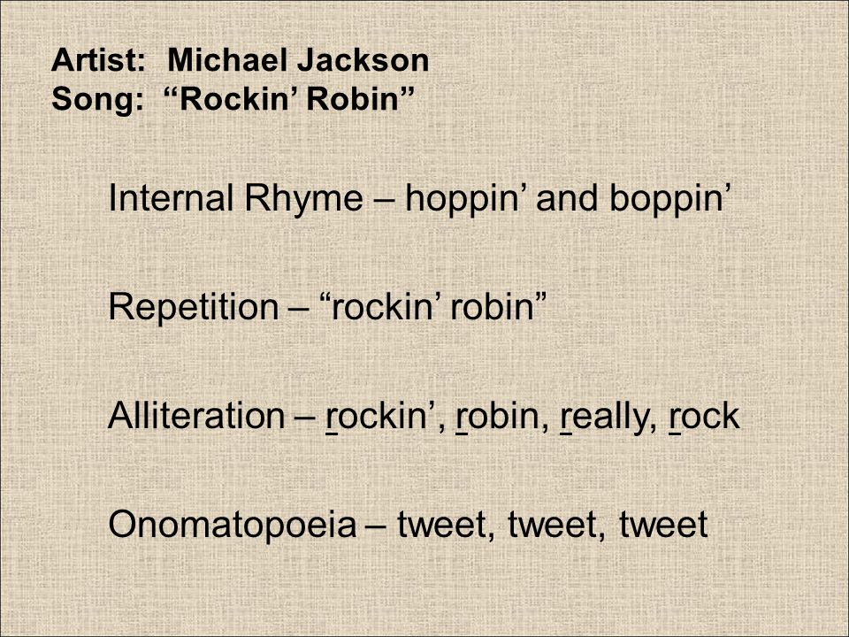 Artist: Michael Jackson Song: Rockin’ Robin