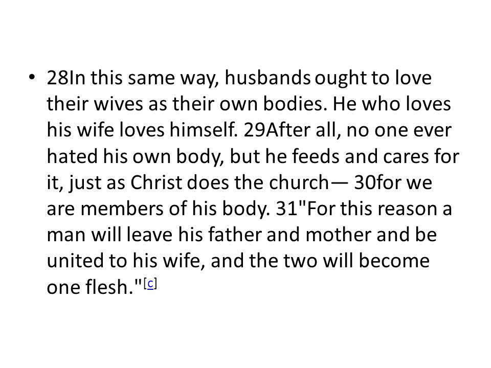 28In this same way, husbands ought to love their wives as their own bodies.