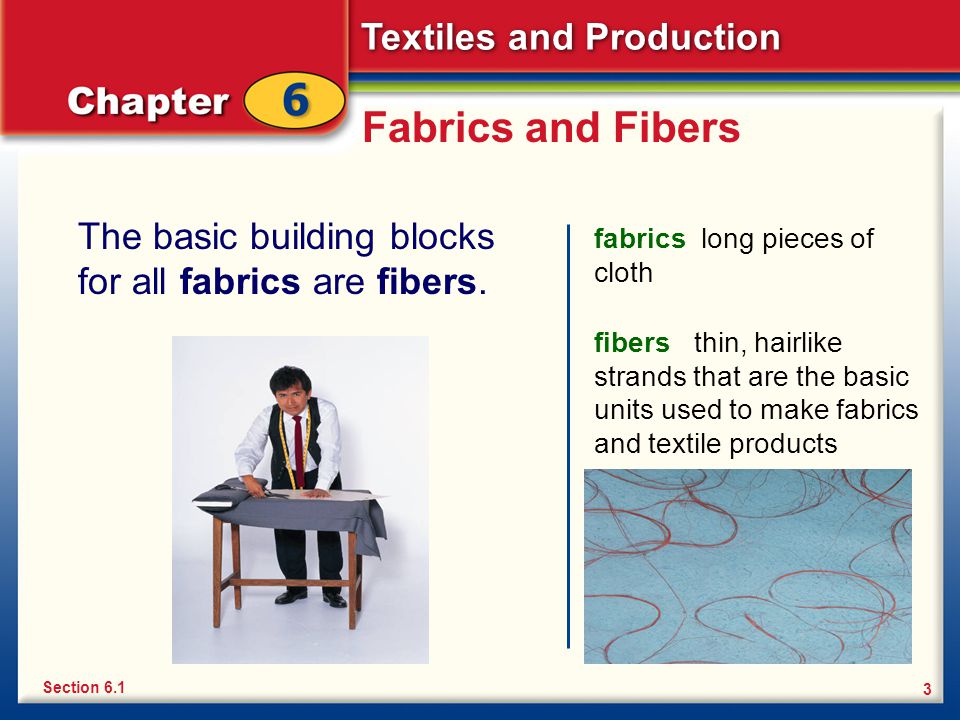 Fabrics and Fibers The basic building blocks for all fabrics are fibers. fabrics long pieces of cloth.