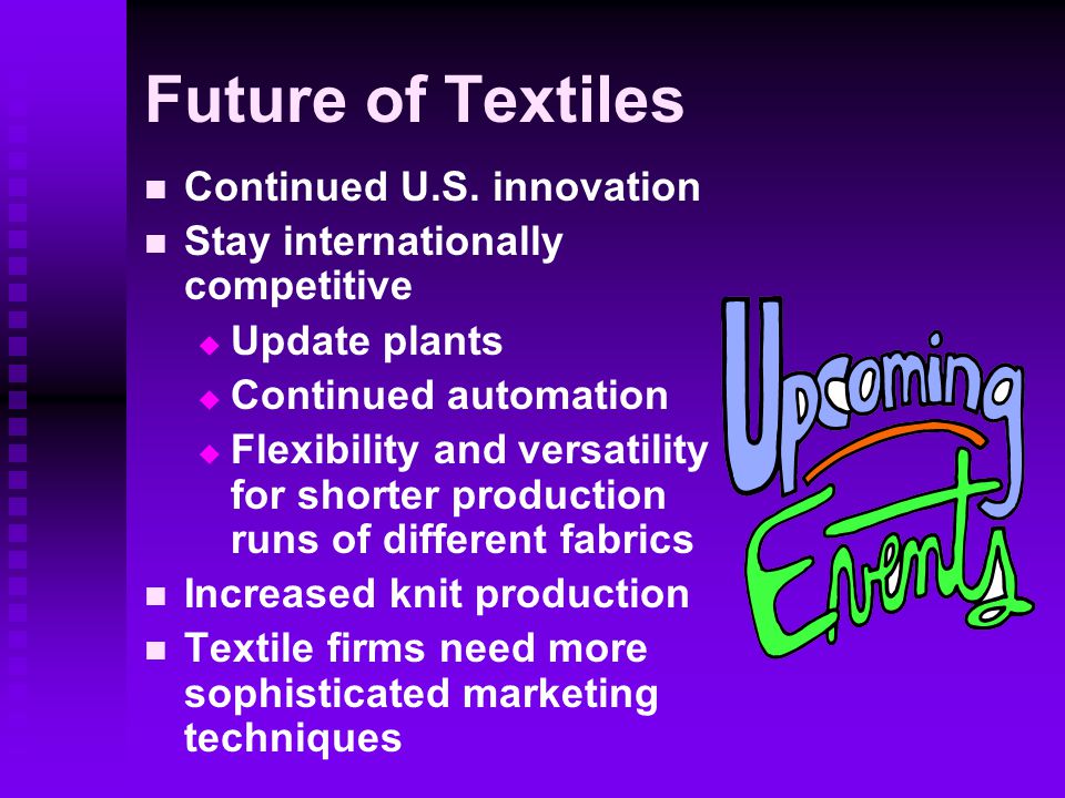 Future of Textiles Continued U.S. innovation