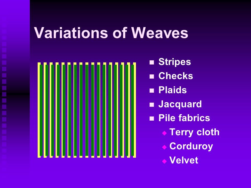 Variations of Weaves Stripes Checks Plaids Jacquard Pile fabrics