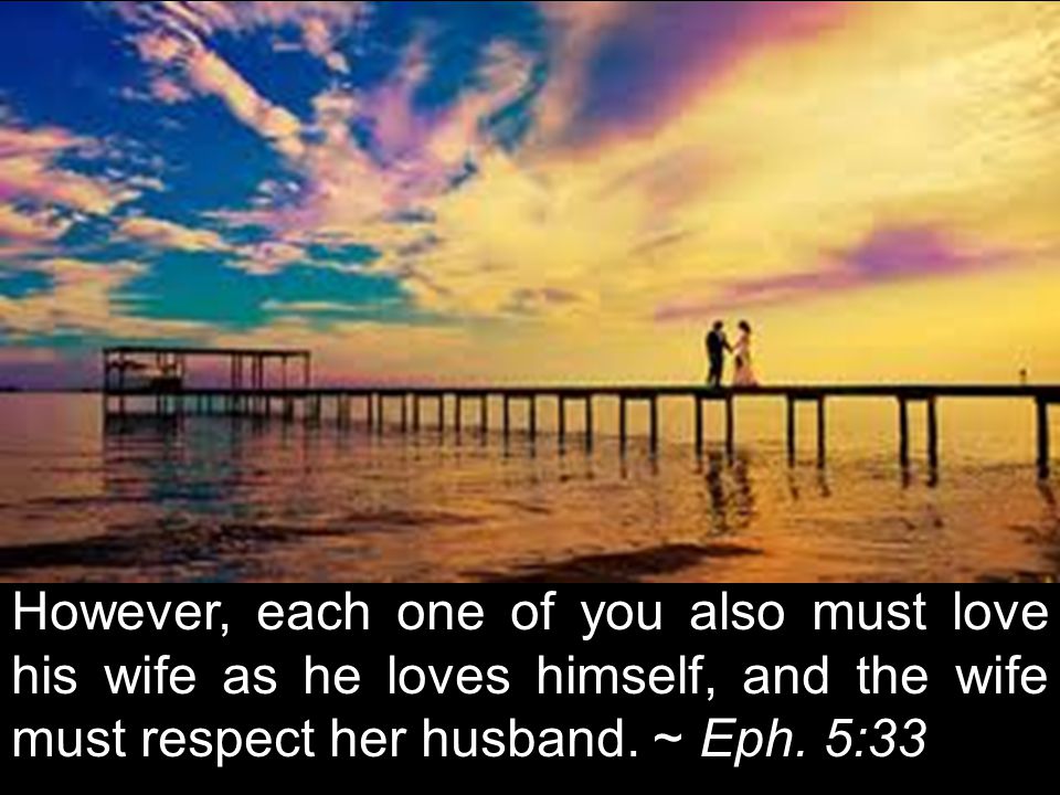 However, each one of you also must love his wife as he loves himself, and the wife must respect her husband.