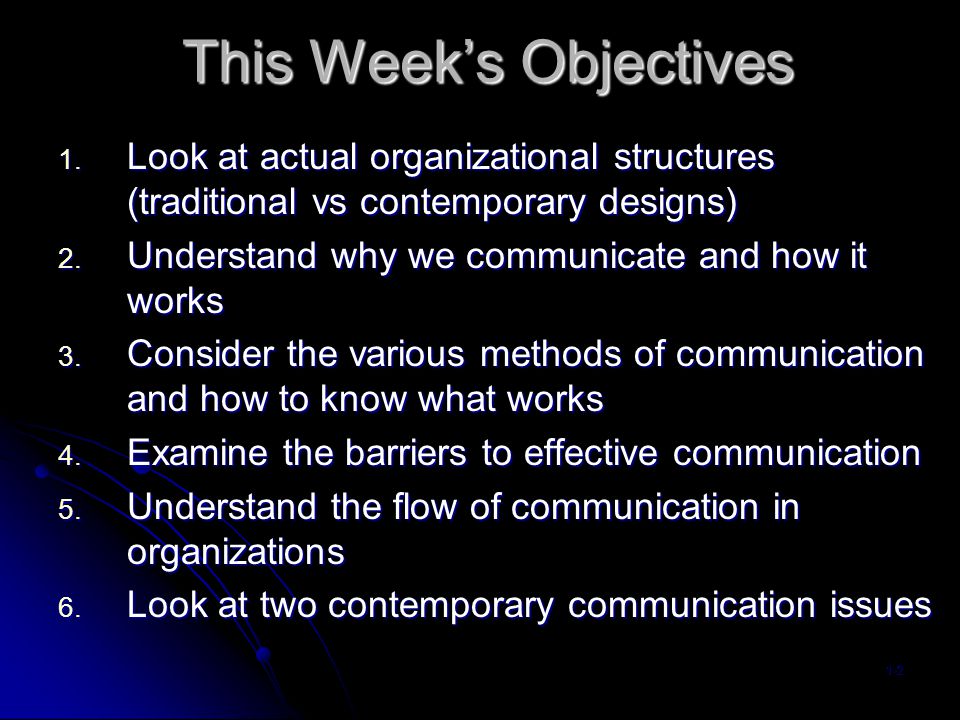 This Week’s Objectives