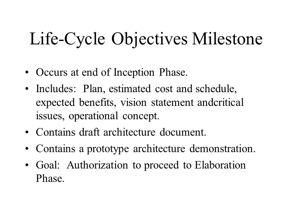 Life-Cycle Objectives Milestone