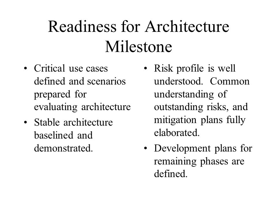 Readiness for Architecture Milestone