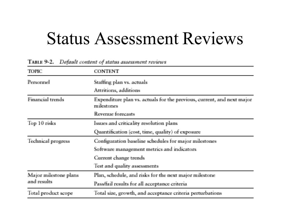 Status Assessment Reviews