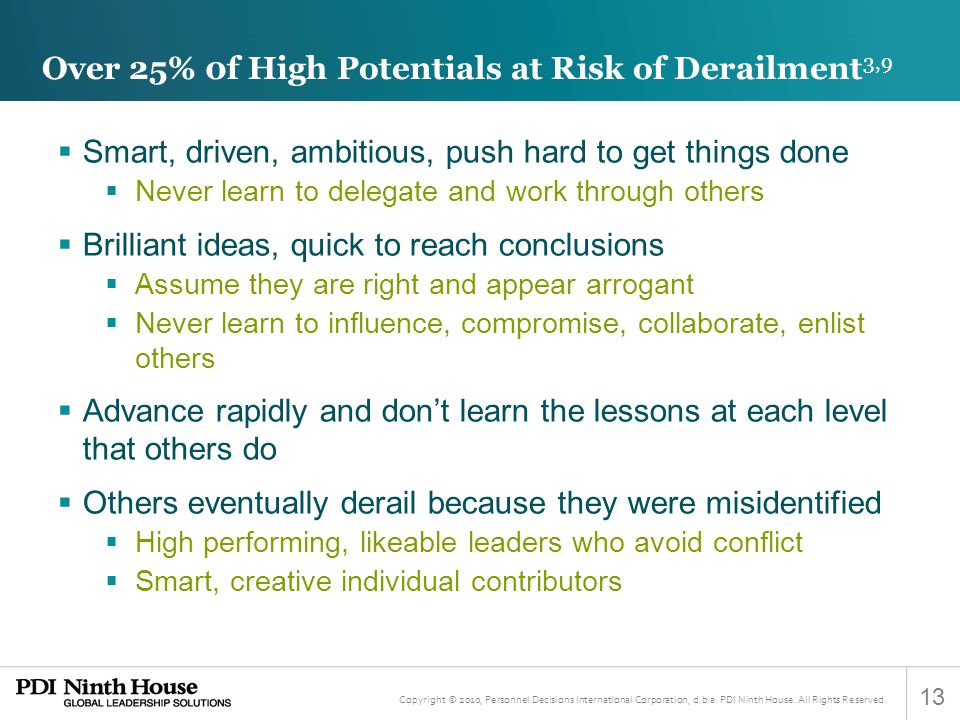 Over 25% 0f High Potentials at Risk of Derailment3,9