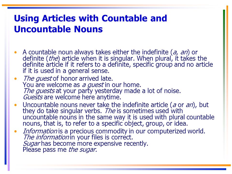 Using Articles with Countable and Uncountable Nouns
