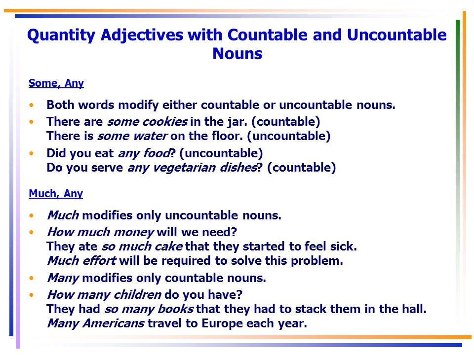 Quantity Adjectives with Countable and Uncountable Nouns