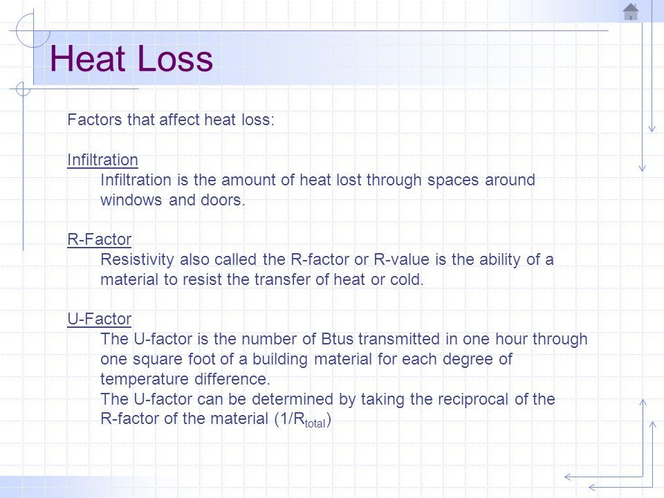 Heat Loss Factors that affect heat loss: Infiltration