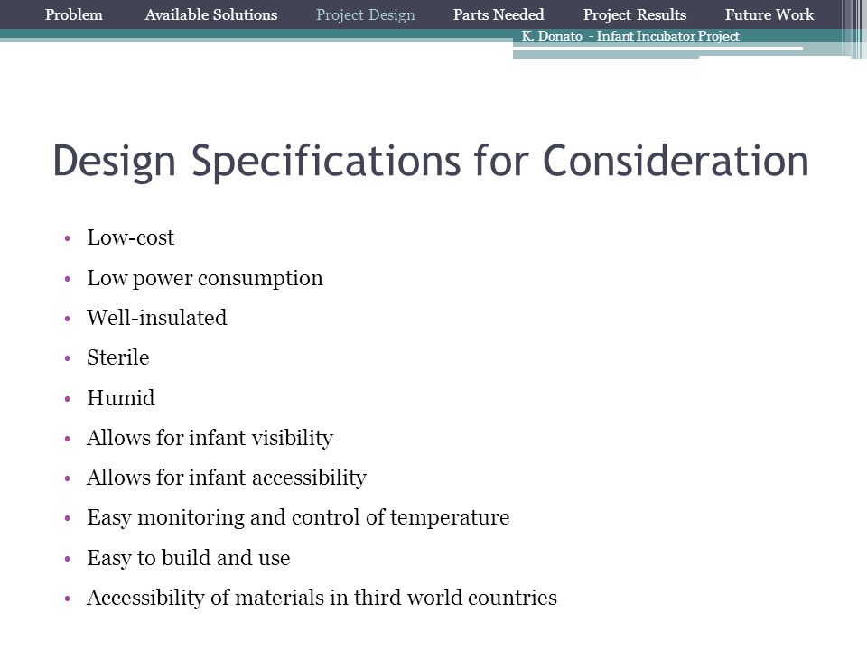 Design Specifications for Consideration