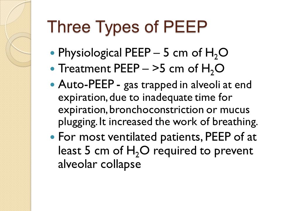 Three Types of PEEP Physiological PEEP – 5 cm of H2O