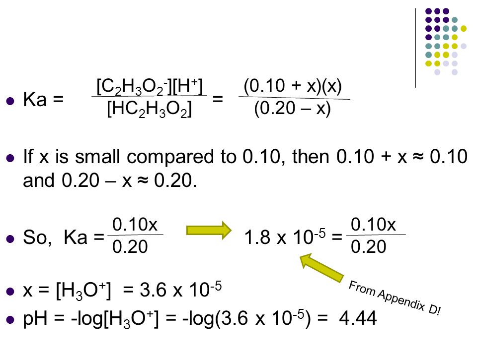 pH = -log[H3O+] = -log(3.6 x 10-5) = 4.44