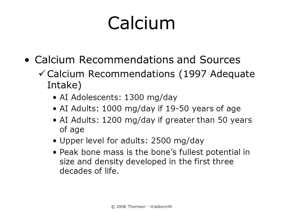 Calcium Calcium Recommendations and Sources