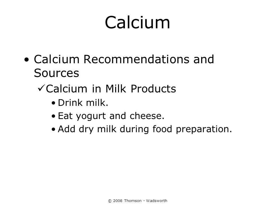 Calcium Calcium Recommendations and Sources Calcium in Milk Products
