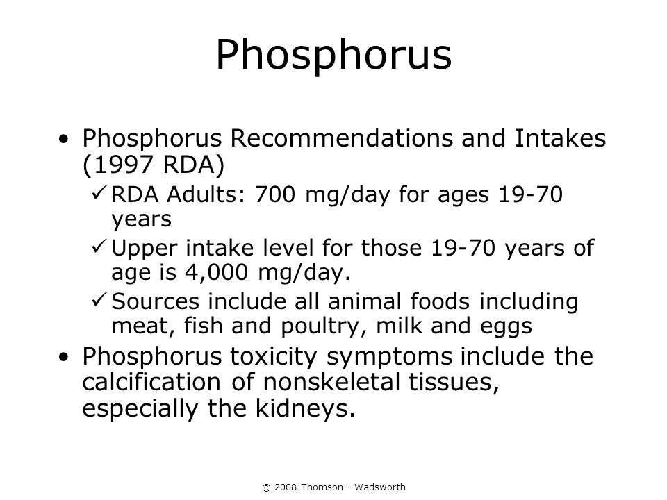 Phosphorus Phosphorus Recommendations and Intakes (1997 RDA)