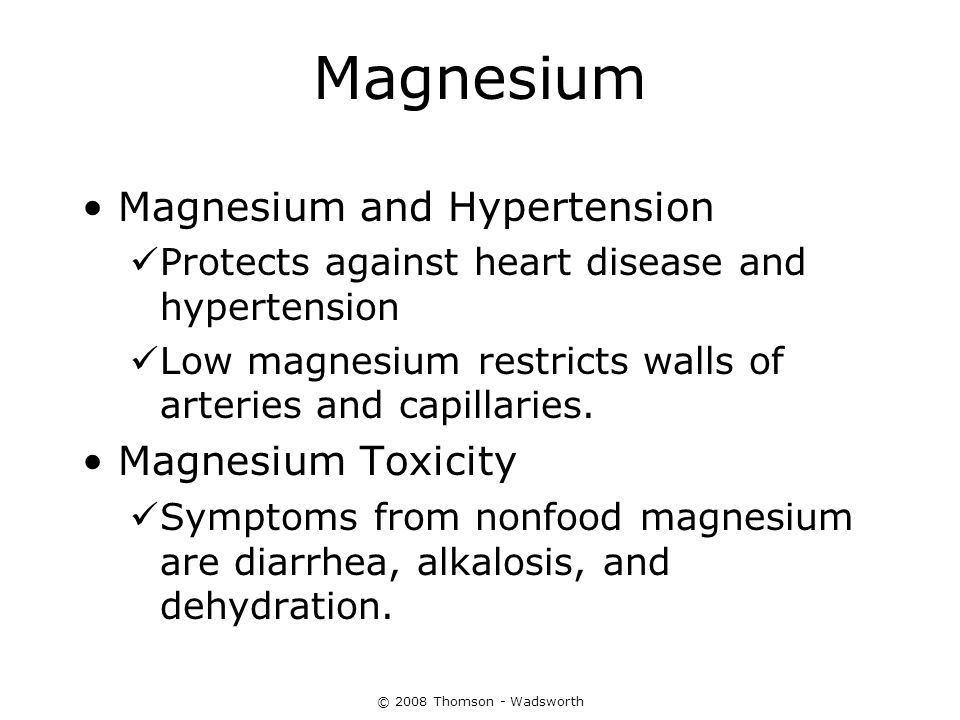 Magnesium Magnesium and Hypertension Magnesium Toxicity