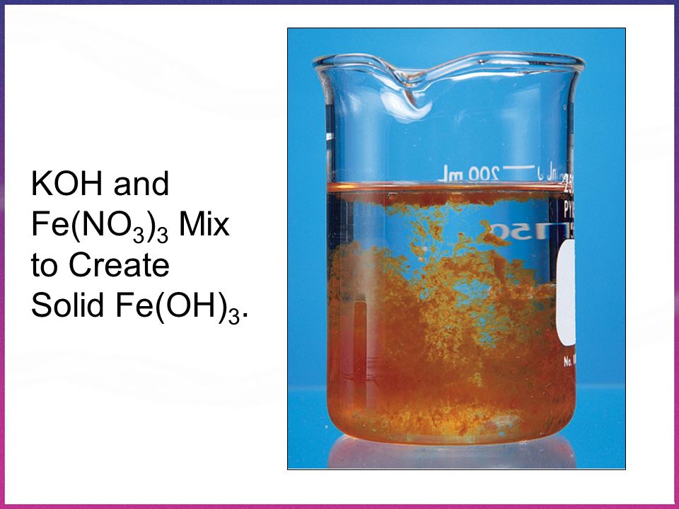 KOH and Fe(NO3)3 Mix to Create Solid Fe(OH)3. 