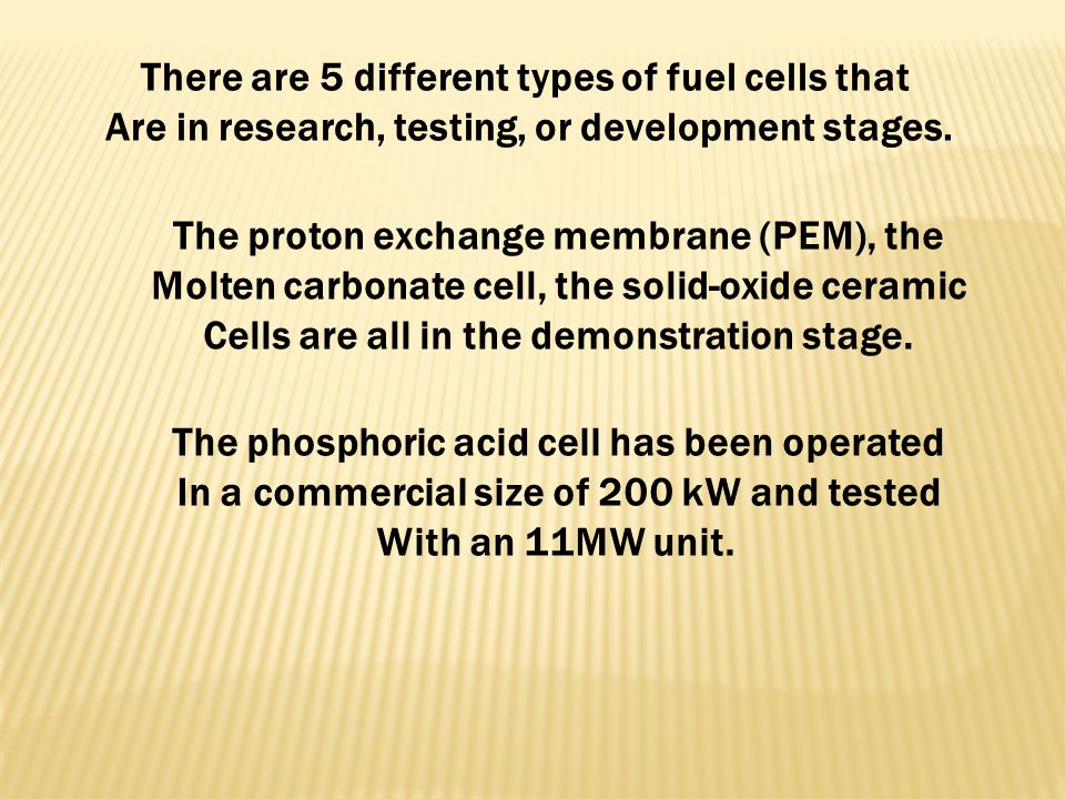 There are 5 different types of fuel cells that