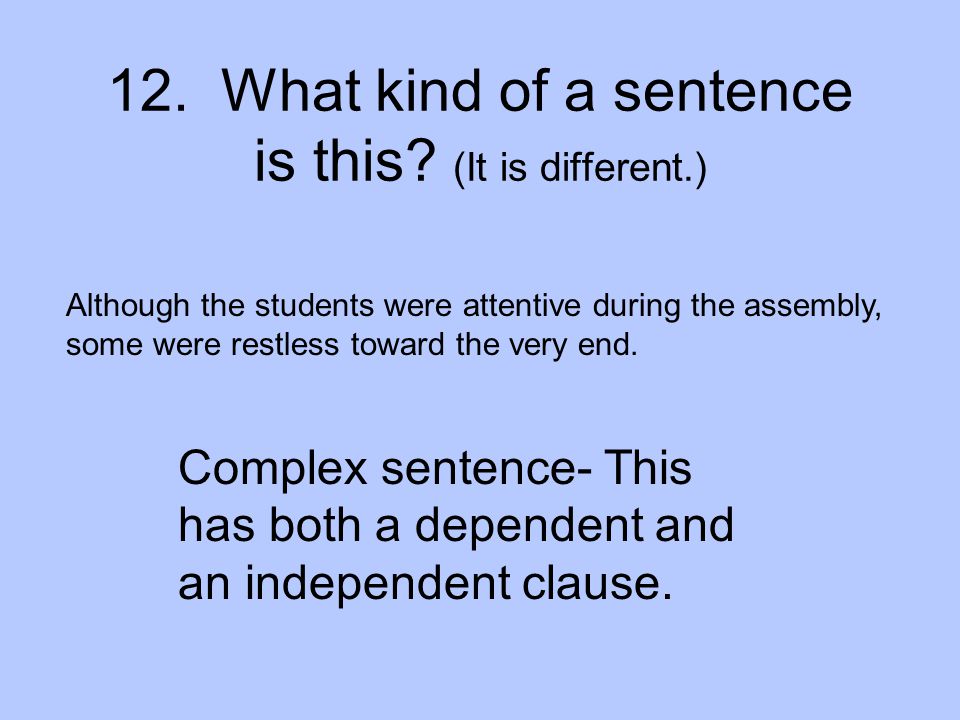 12. What kind of a sentence is this (It is different.)