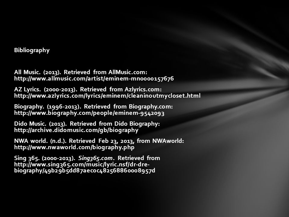 Bibliography All Music. (2013). Retrieved from AllMusic