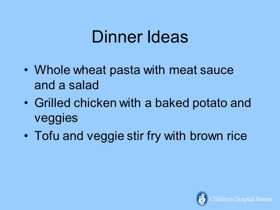 Dinner Ideas Whole wheat pasta with meat sauce and a salad