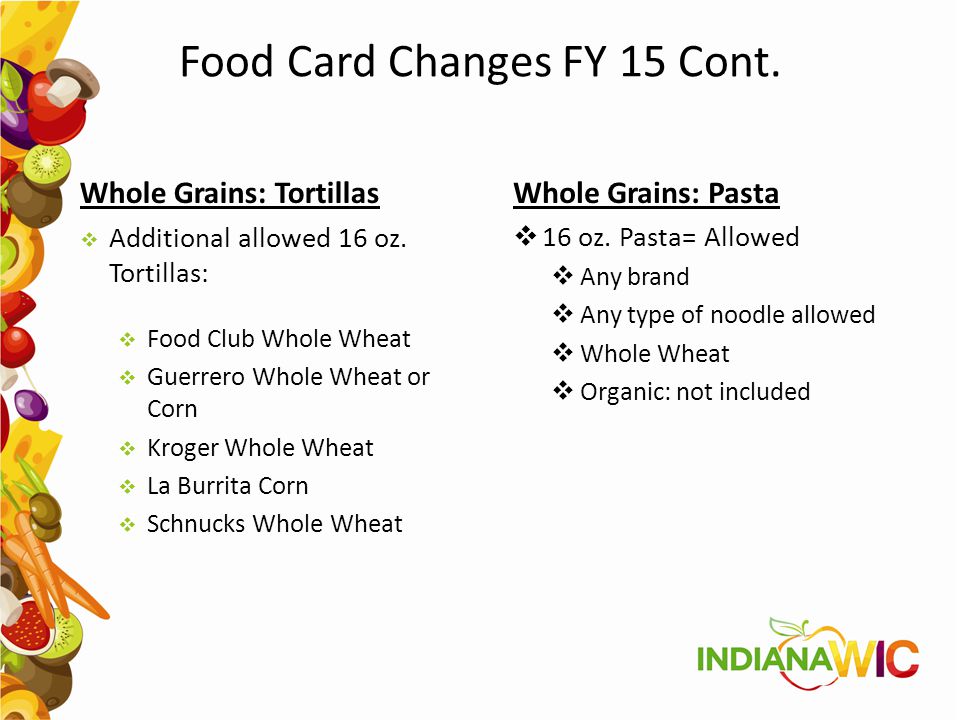 Food Card Changes FY 15 Cont.