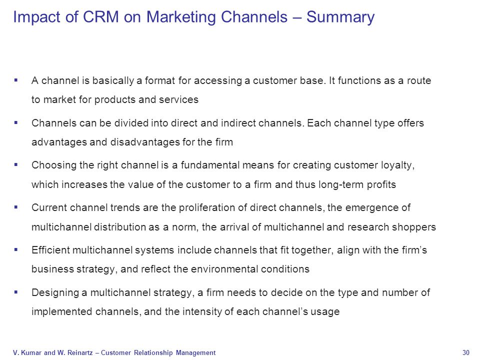 Impact of CRM on Marketing Channels – Summary