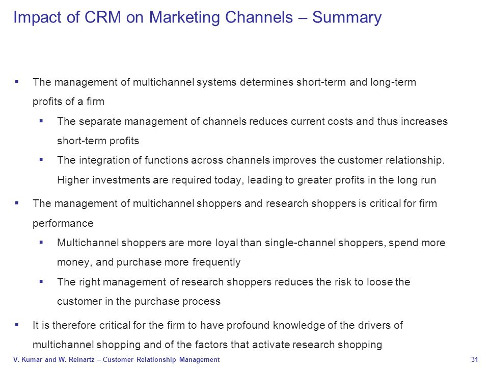 Impact of CRM on Marketing Channels – Summary
