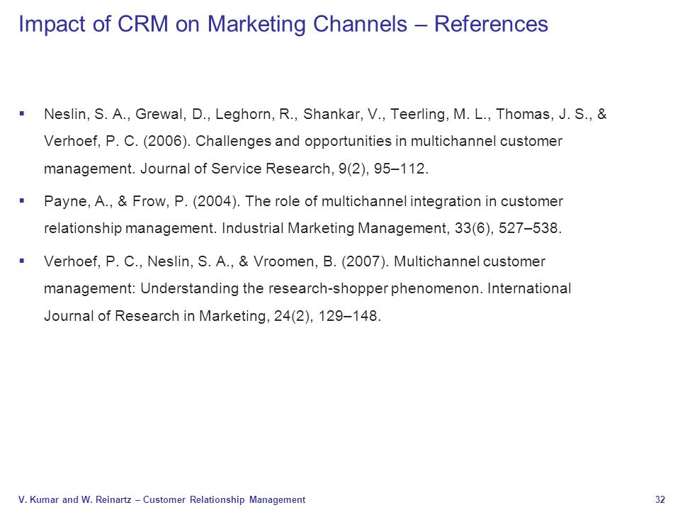 Impact of CRM on Marketing Channels – References