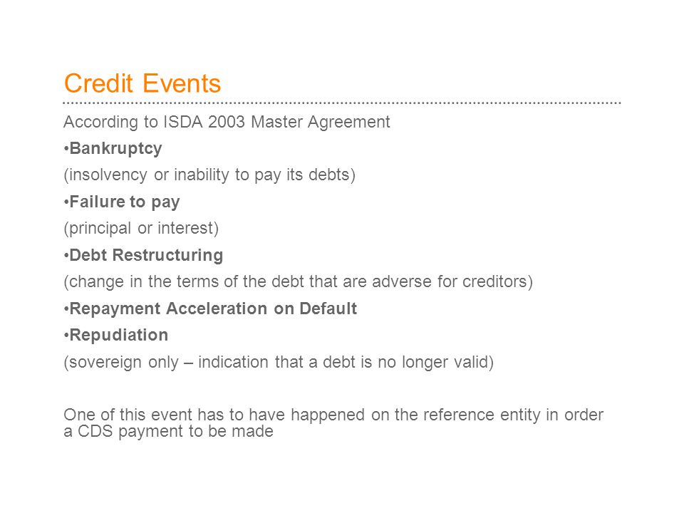 Credit Events According to ISDA 2003 Master Agreement Bankruptcy