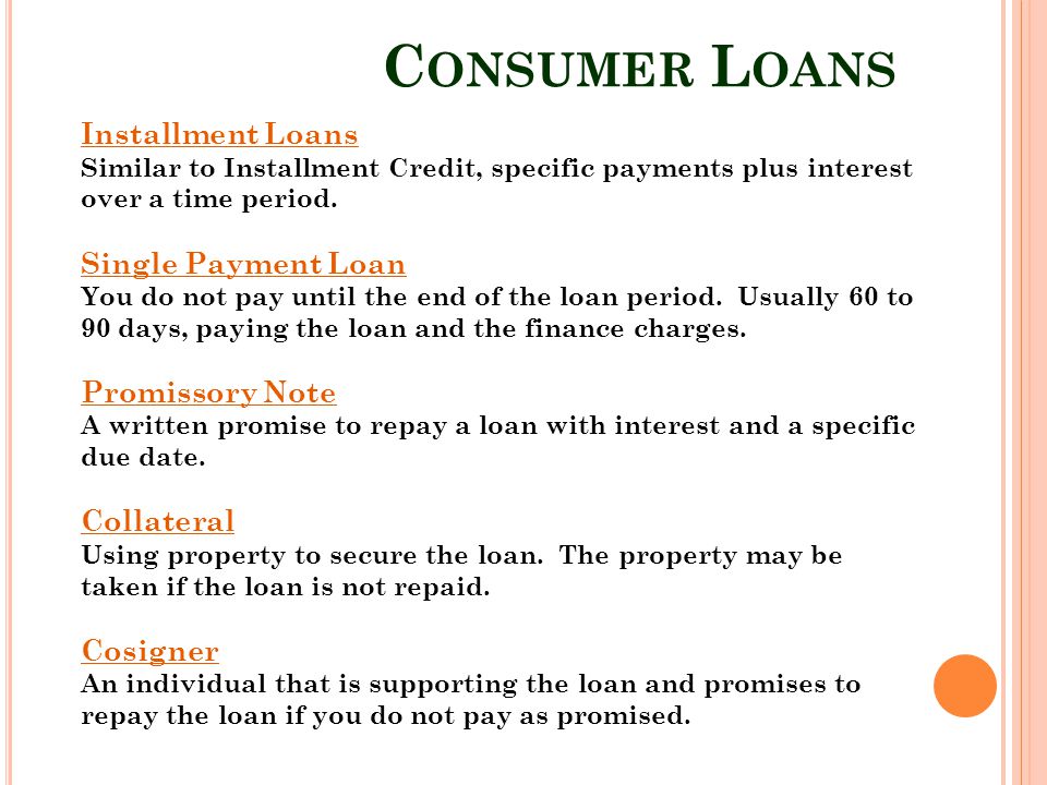 Consumer Loans Installment Loans Single Payment Loan Promissory Note