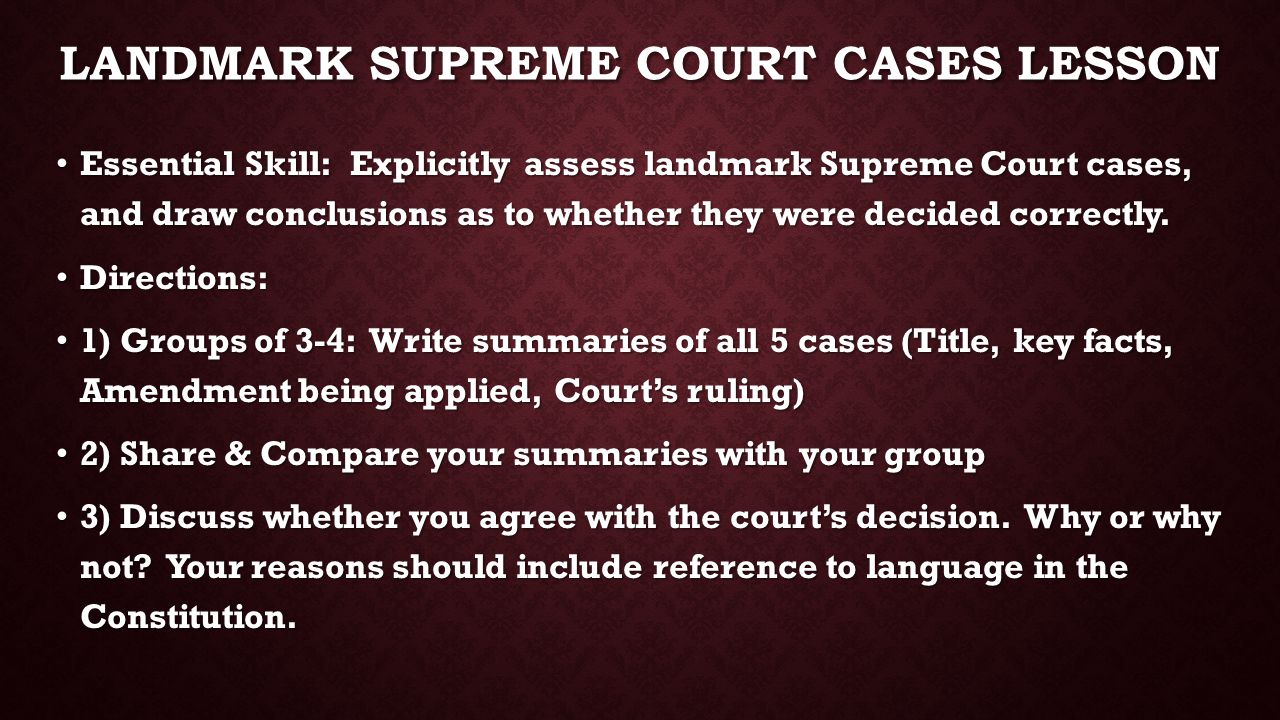 Landmark supreme court cases lesson