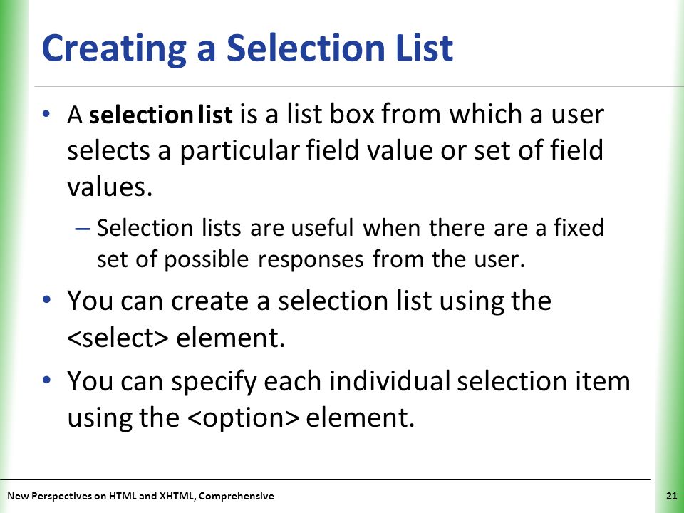 Creating a Selection List