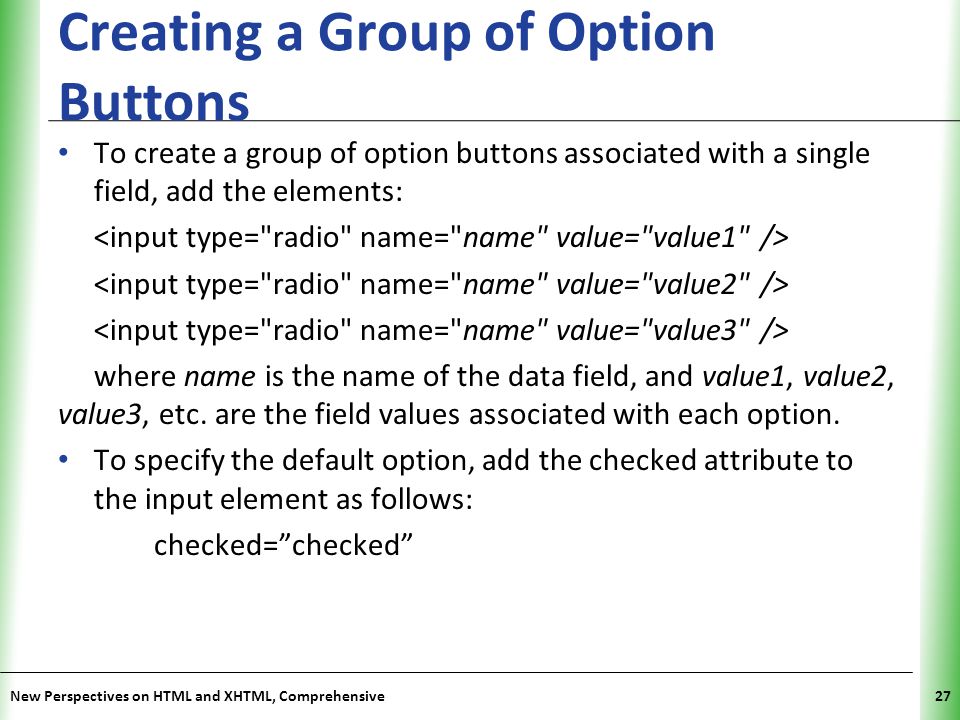 Creating a Group of Option Buttons