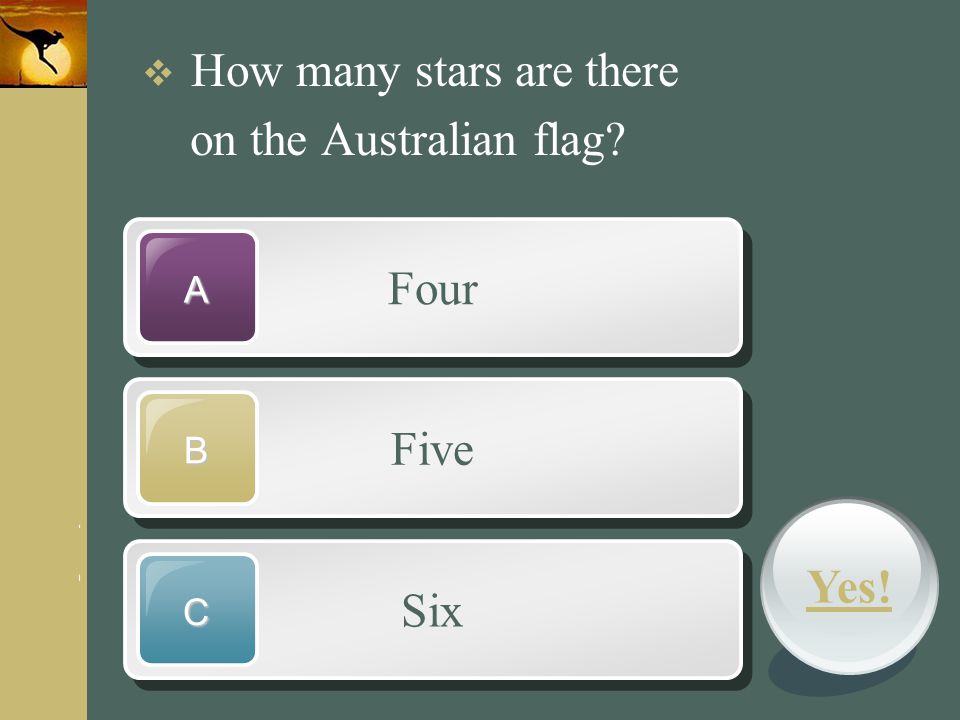 on the Australian flag Four Five Yes! Six How many stars are there A