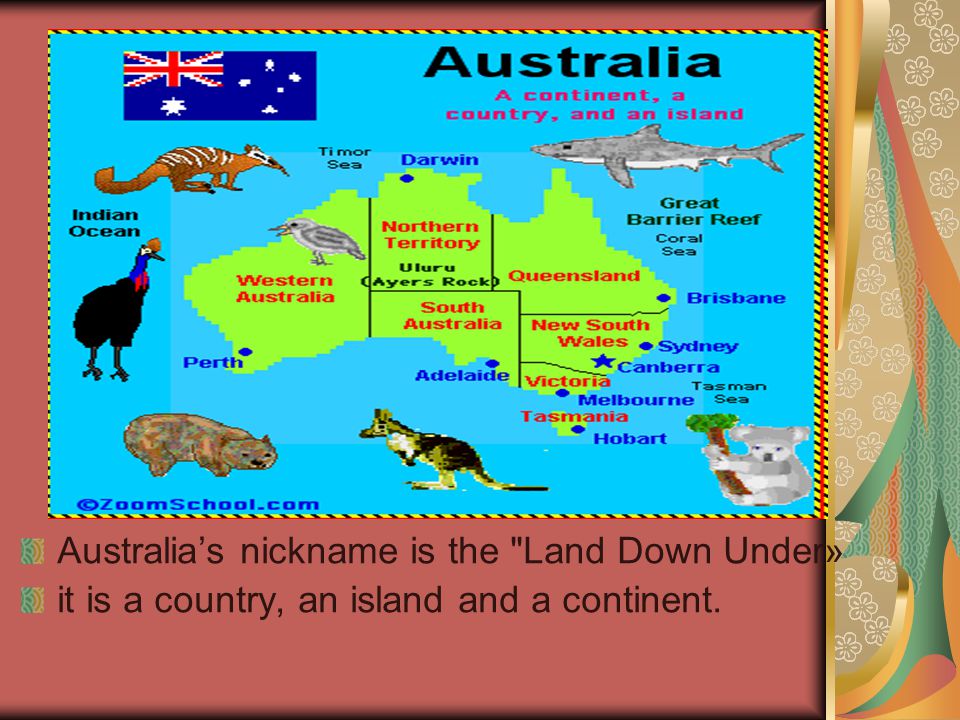 Australia’s nickname is the Land Down Under»