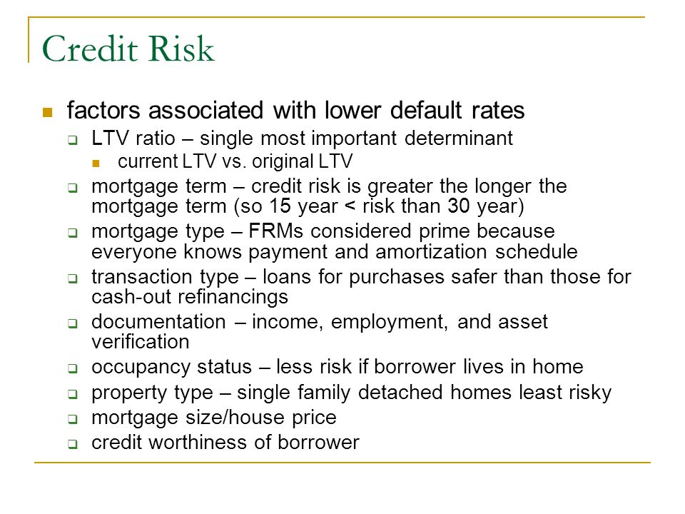 Credit Risk factors associated with lower default rates