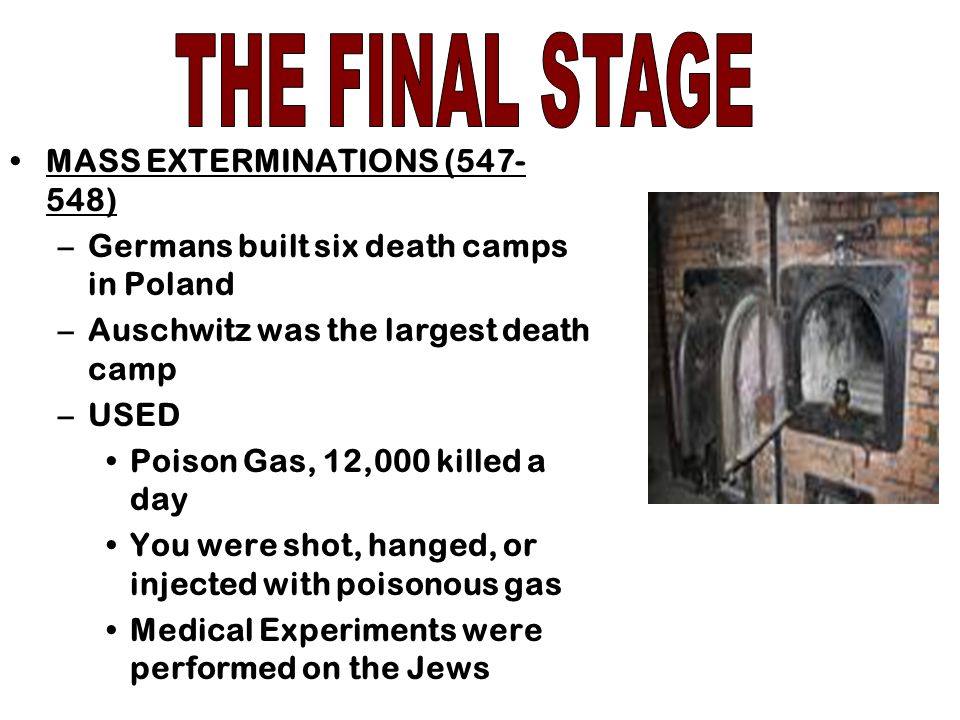 THE FINAL STAGE MASS EXTERMINATIONS ( )
