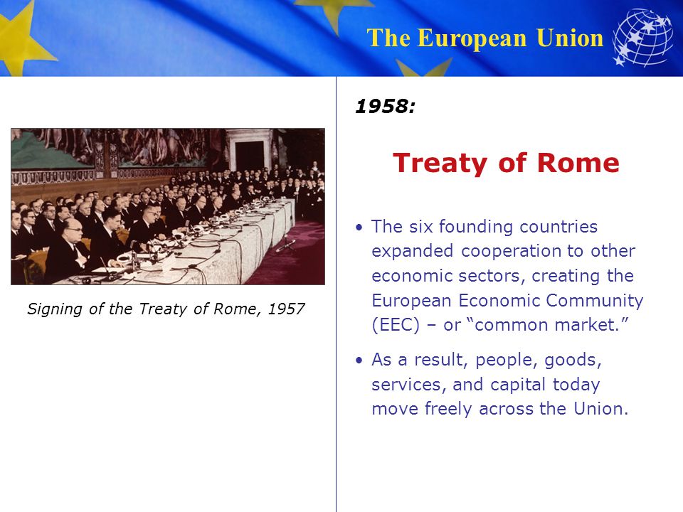 1958: Treaty of Rome.