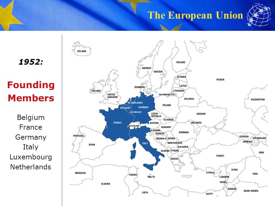 Founding Members 1952: Belgium France Germany Italy Luxembourg