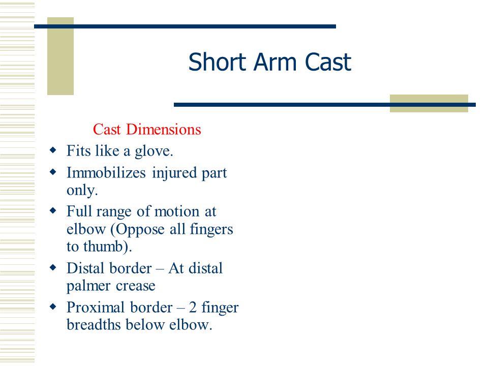 Short Arm Cast Cast Dimensions Fits like a glove.