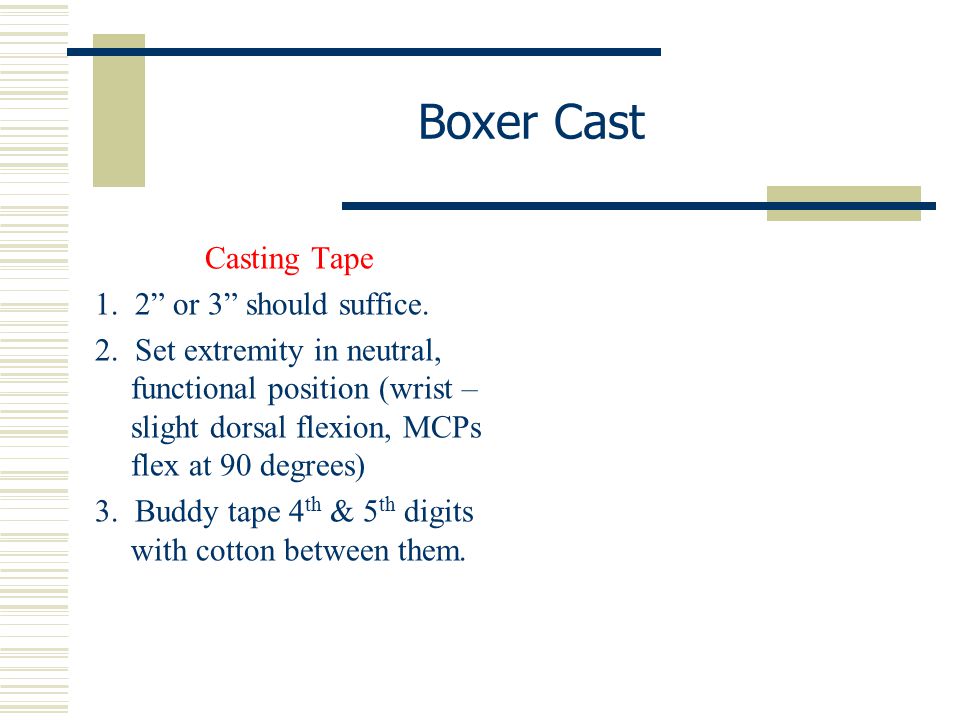 Boxer Cast Casting Tape 1. 2 or 3 should suffice.