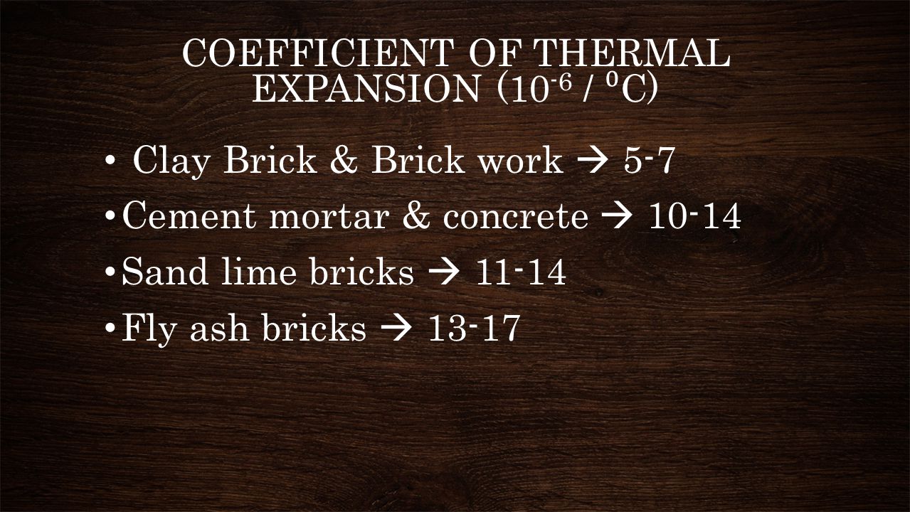 COEFFICIENT OF THERMAL EXPANSION (10-6 / ⁰C)