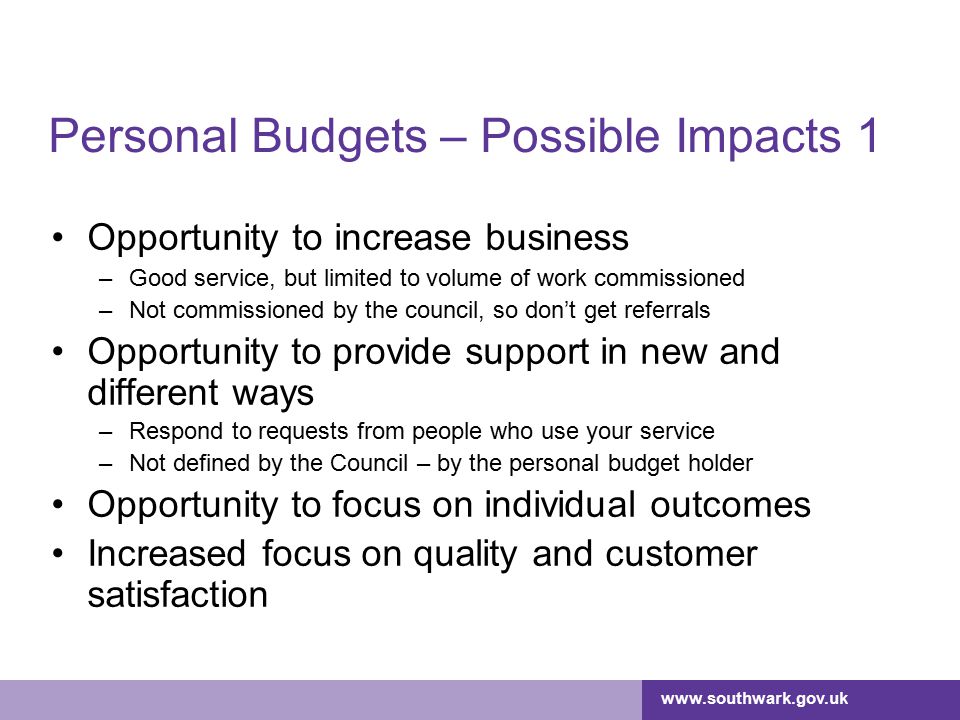 Personal Budgets – Possible Impacts 1