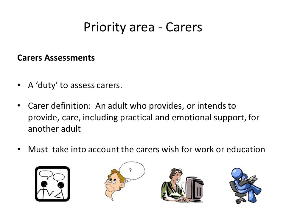 Priority area - Carers Carers Assessments A ‘duty’ to assess carers.