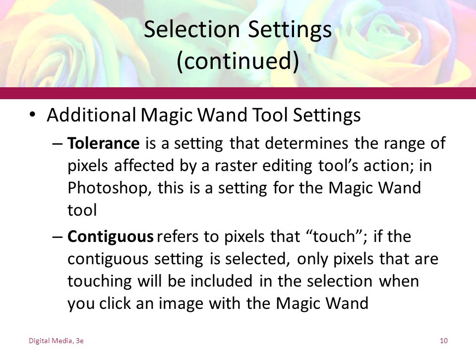 Selection Settings (continued)