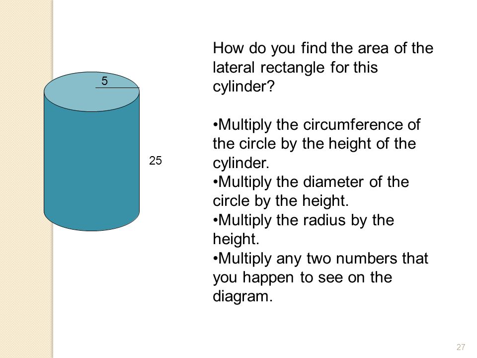 How do you find the area of the lateral rectangle for this cylinder