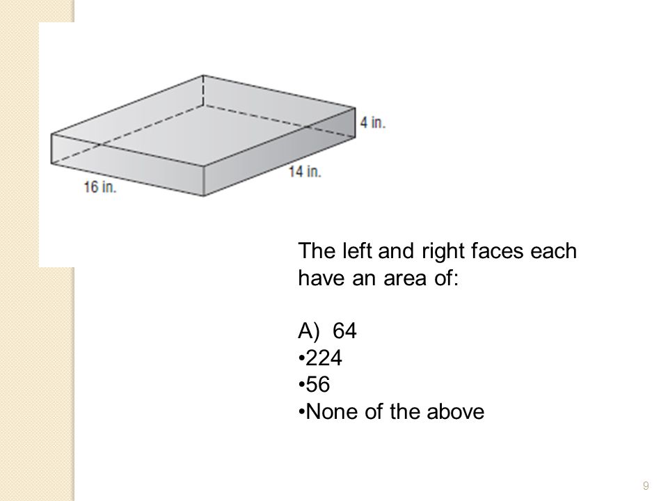 The left and right faces each have an area of: