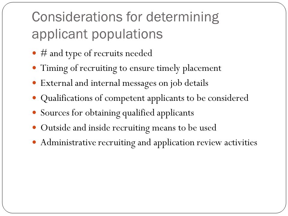 Considerations for determining applicant populations